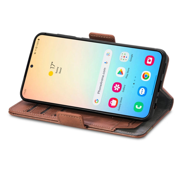 For Samsung Galaxy S25+ 5G CaseNeo Splicing Dual Magnetic Buckle Leather Phone Case(Brown)