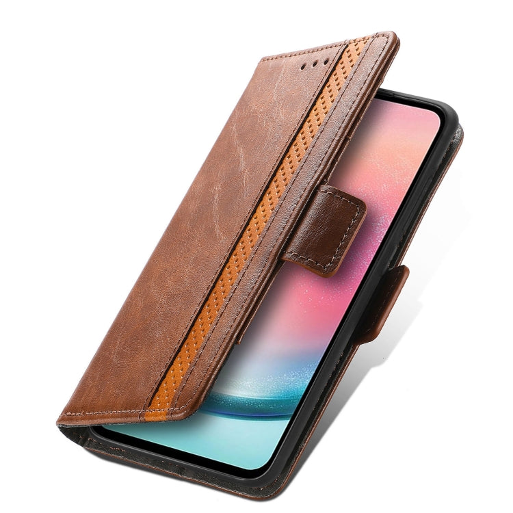 For Samsung Galaxy S25+ 5G CaseNeo Splicing Dual Magnetic Buckle Leather Phone Case(Brown)