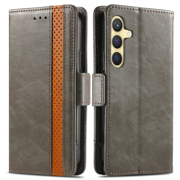 For Samsung Galaxy S25+ 5G CaseNeo Splicing Dual Magnetic Buckle Leather Phone Case(Gray)