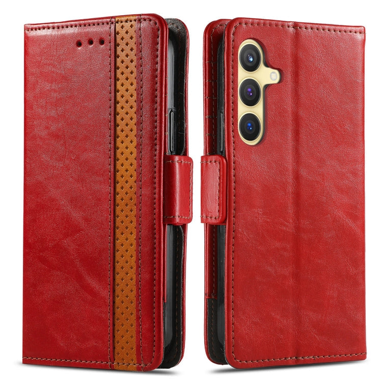 For Samsung Galaxy S25+ 5G CaseNeo Splicing Dual Magnetic Buckle Leather Phone Case(Red)