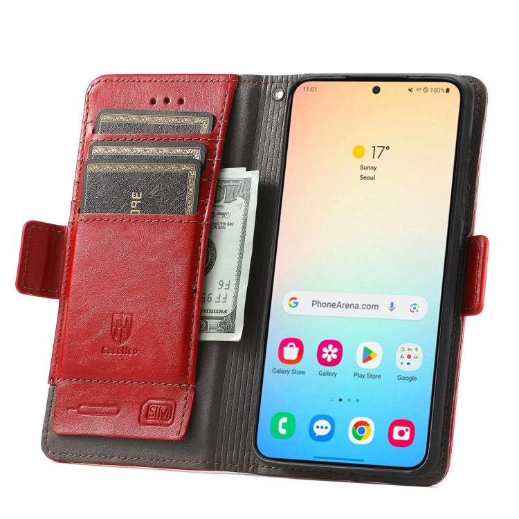 For Samsung Galaxy S25+ 5G CaseNeo Splicing Dual Magnetic Buckle Leather Phone Case(Red)
