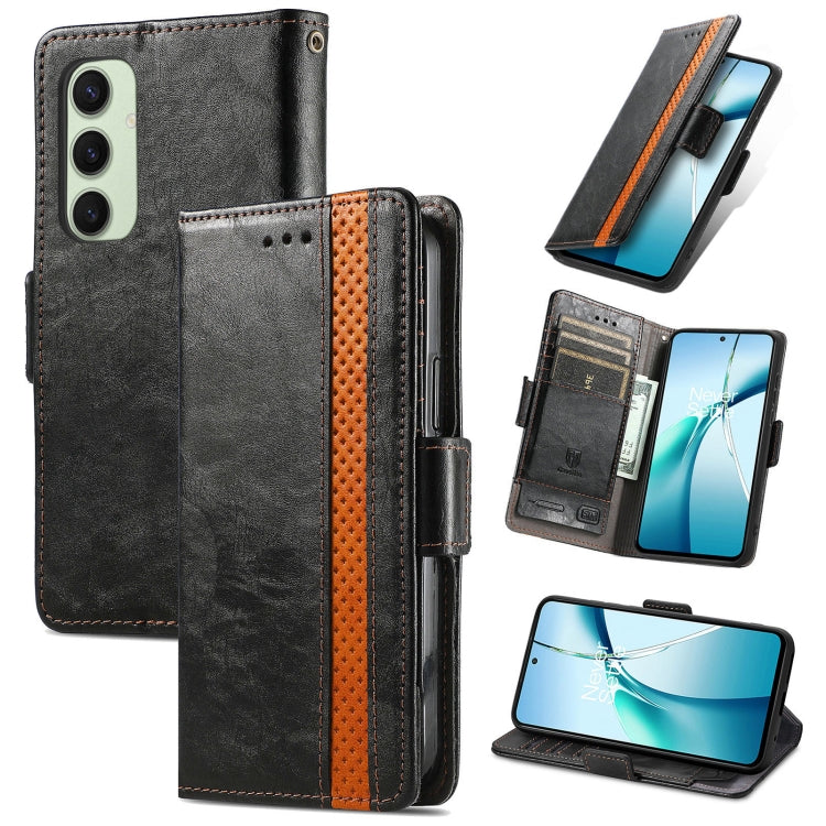 For Samsung Galaxy S24 FE 5G CaseNeo Splicing Dual Magnetic Buckle Leather Phone Case(Black)