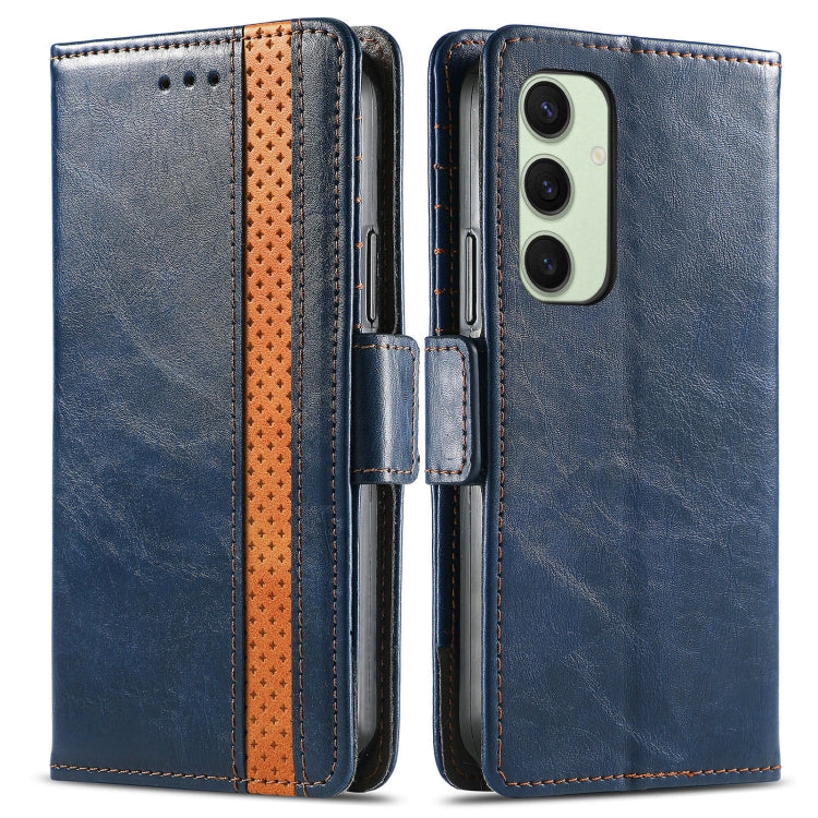 For Samsung Galaxy S24 FE 5G CaseNeo Splicing Dual Magnetic Buckle Leather Phone Case(Blue)