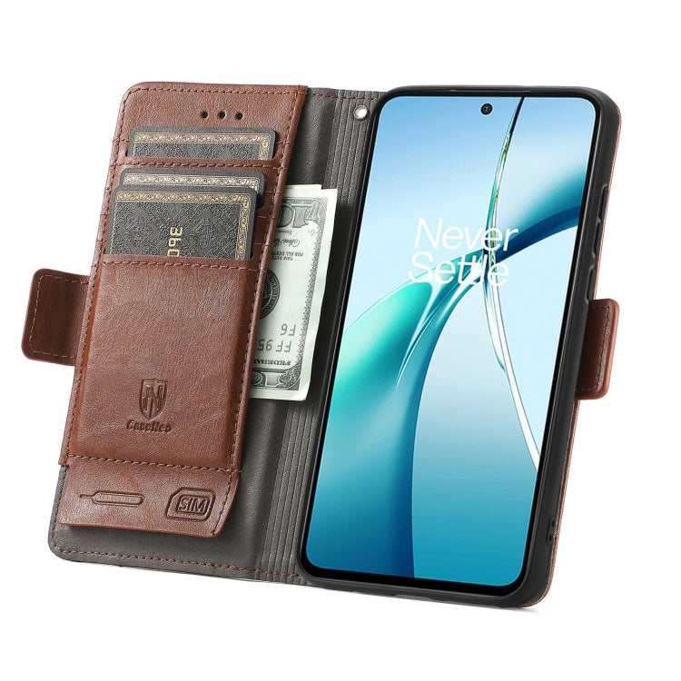 For Samsung Galaxy S24 FE 5G CaseNeo Splicing Dual Magnetic Buckle Leather Phone Case(Brown)