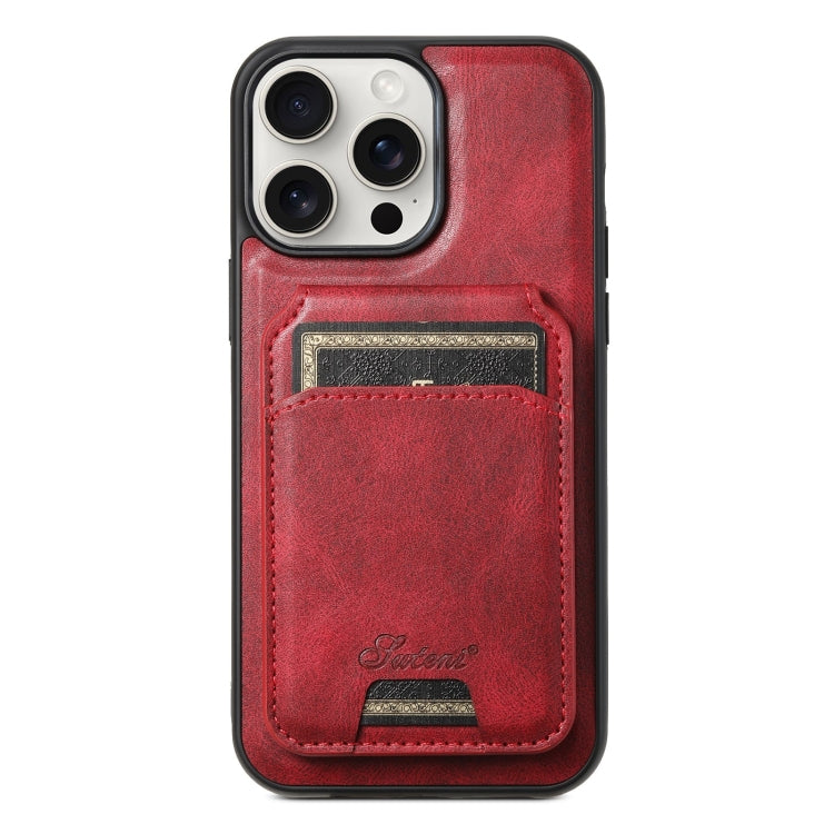 For iPhone 15 Pro Max Suteni H15 MagSafe Oil Eax Leather Detachable Wallet Back Phone Case(Red)