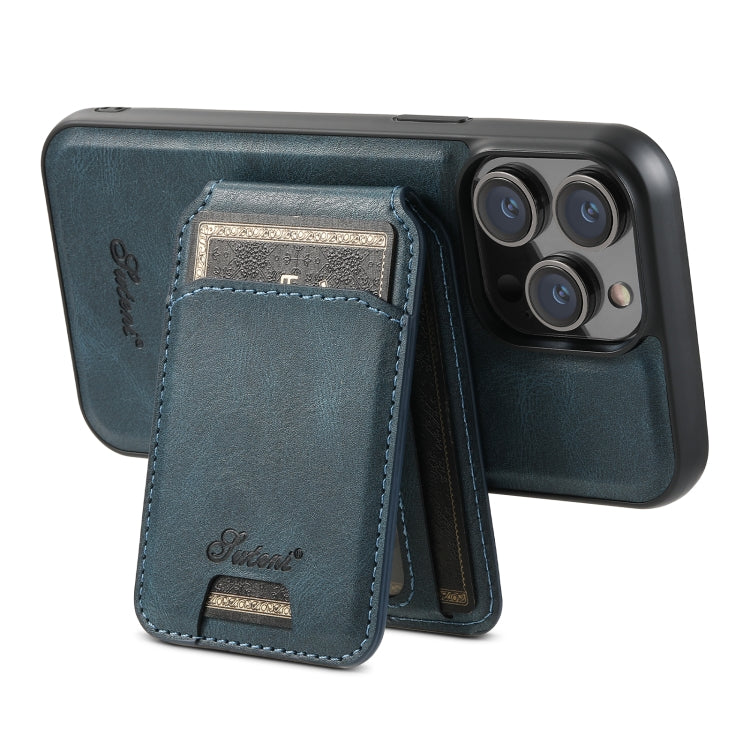 For iPhone 15 Pro Suteni H15 MagSafe Oil Eax Leather Detachable Wallet Back Phone Case(Blue)