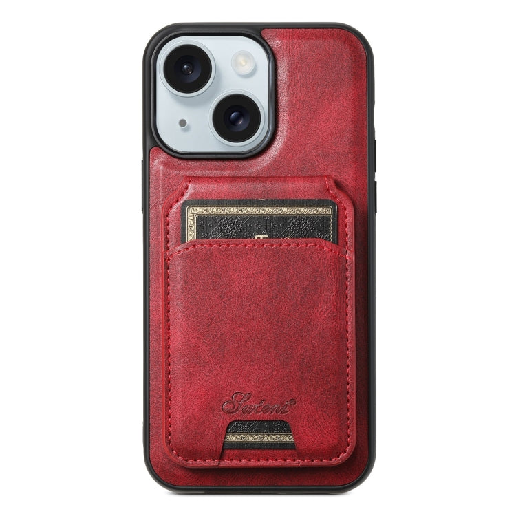 For iPhone 15 Suteni H15 MagSafe Oil Eax Leather Detachable Wallet Back Phone Case(Red)