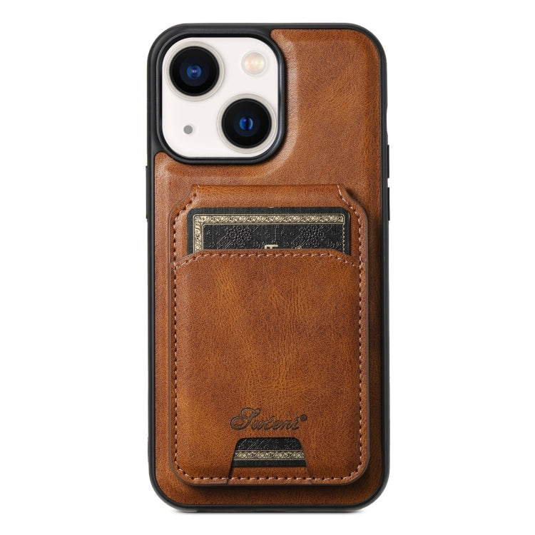 For iPhone 14 Plus Suteni H15 MagSafe Oil Eax Leather Detachable Wallet Back Phone Case(Brown)