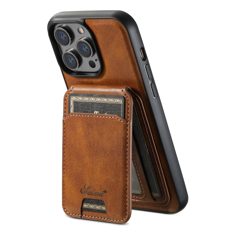 For iPhone 13 Pro Max Suteni H15 MagSafe Oil Eax Leather Detachable Wallet Back Phone Case(Brown)