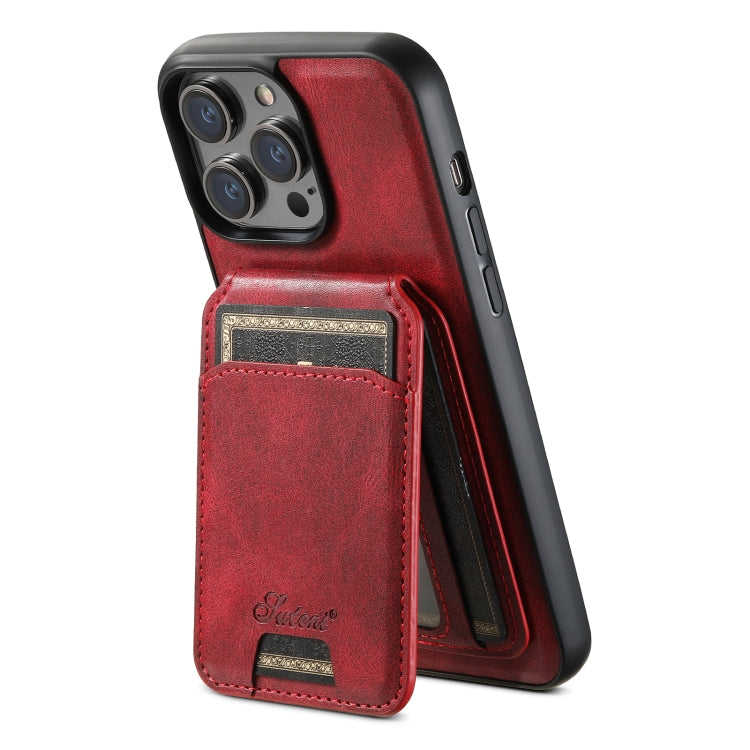 For iPhone 13 Pro Suteni H15 MagSafe Oil Eax Leather Detachable Wallet Back Phone Case(Red)
