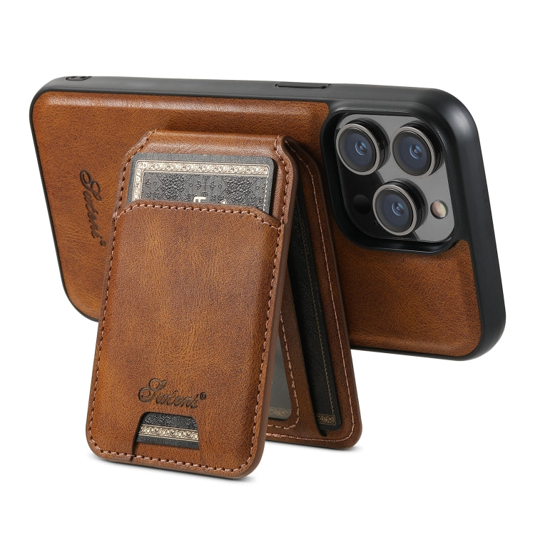 For iPhone 13 Suteni H15 MagSafe Oil Eax Leather Detachable Wallet Back Phone Case(Brown)