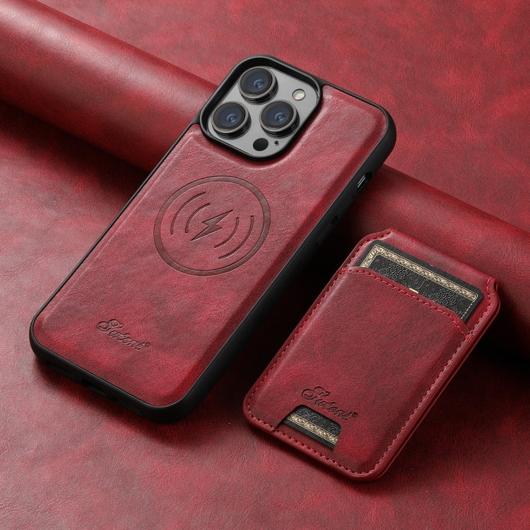For iPhone 13 Suteni H15 MagSafe Oil Eax Leather Detachable Wallet Back Phone Case(Red)