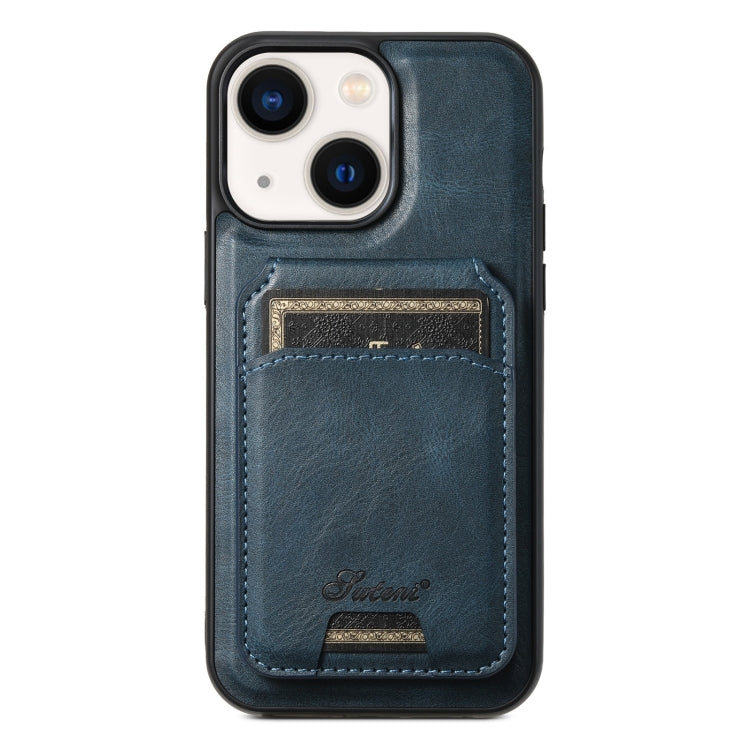 For iPhone 13 Suteni H15 MagSafe Oil Eax Leather Detachable Wallet Back Phone Case(Blue)