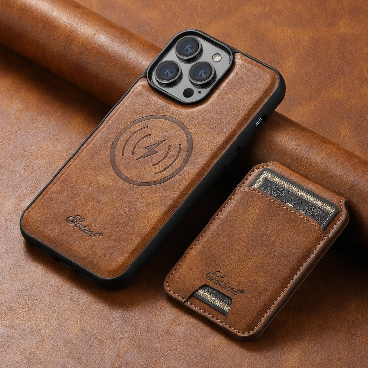 For iPhone 12  Suteni H15 MagSafe Oil Eax Leather Detachable Wallet Back Phone Case(Brown)