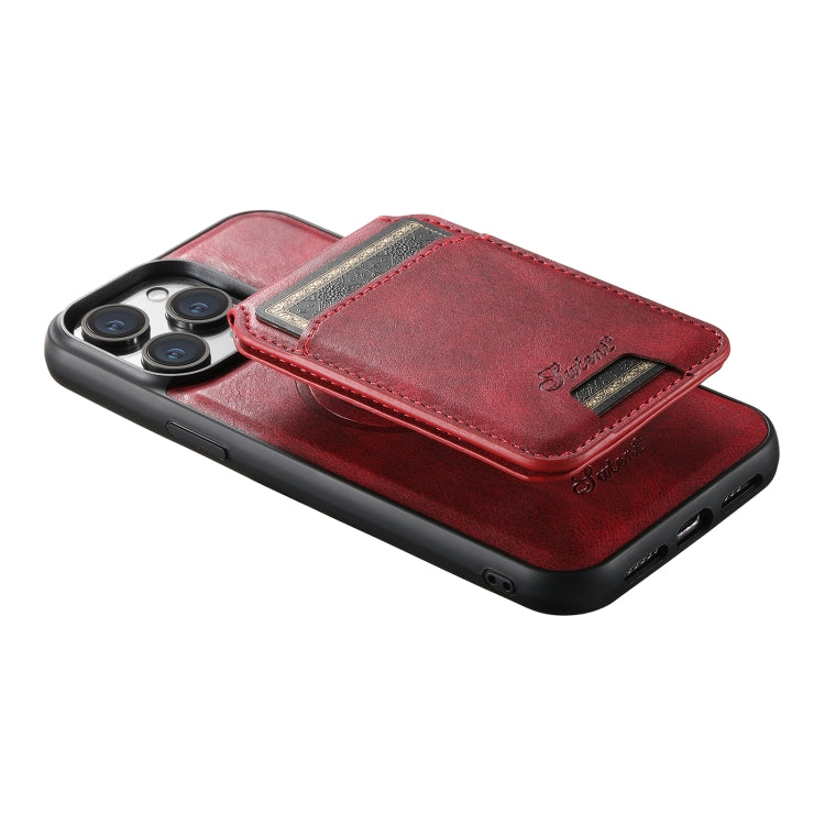 For iPhone 12  Suteni H15 MagSafe Oil Eax Leather Detachable Wallet Back Phone Case(Red)