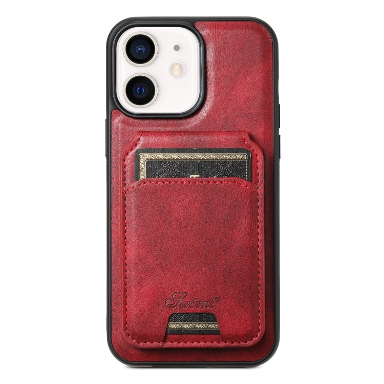 For iPhone 12  Suteni H15 MagSafe Oil Eax Leather Detachable Wallet Back Phone Case(Red)
