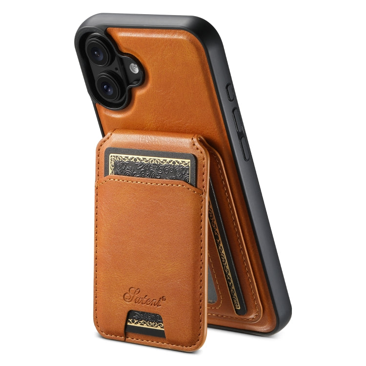 For iPhone 16 Suteni H15 MagSafe Oil Eax Leather Detachable Wallet Back Phone Case(Khaki)