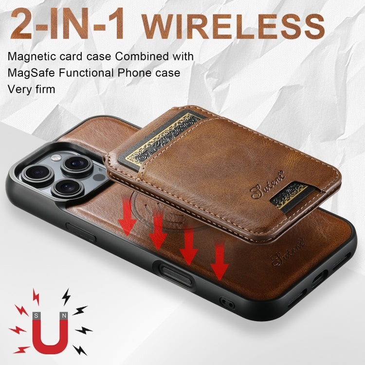 For iPhone 16 Pro Suteni H15 MagSafe Oil Eax Leather Detachable Wallet Back Phone Case(Brown)
