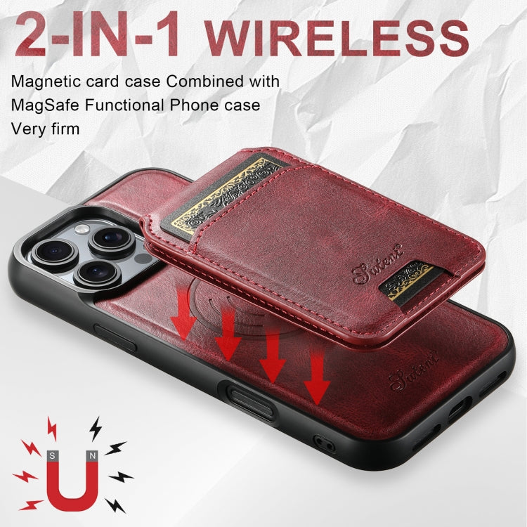For iPhone 16 Pro Suteni H15 MagSafe Oil Eax Leather Detachable Wallet Back Phone Case(Red)
