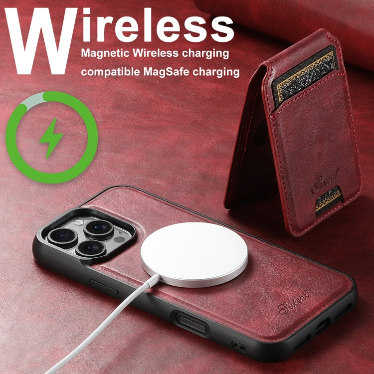 For iPhone 16 Pro Suteni H15 MagSafe Oil Eax Leather Detachable Wallet Back Phone Case(Red)