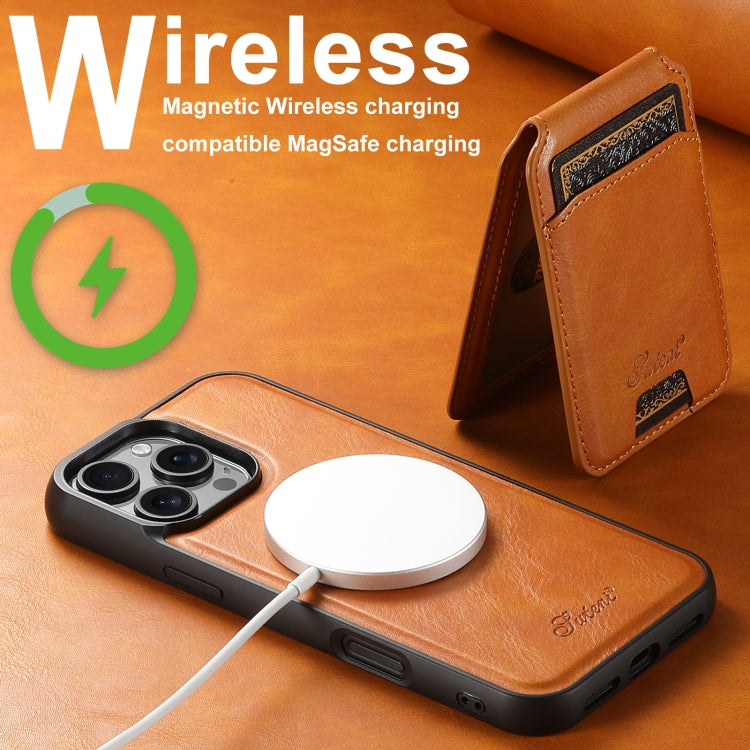 For iPhone 16 Pro Suteni H15 MagSafe Oil Eax Leather Detachable Wallet Back Phone Case(Khaki)