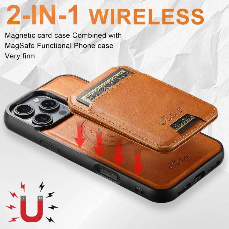 For iPhone 16 Plus Suteni H15 MagSafe Oil Eax Leather Detachable Wallet Back Phone Case(Khaki)