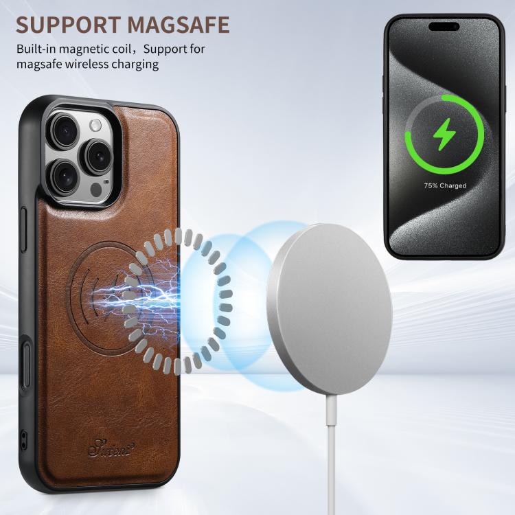For iPhone 17e / 16e Suteni H15 MagSafe Oil Eax Leather Detachable Wallet Back Phone Case(Brown)