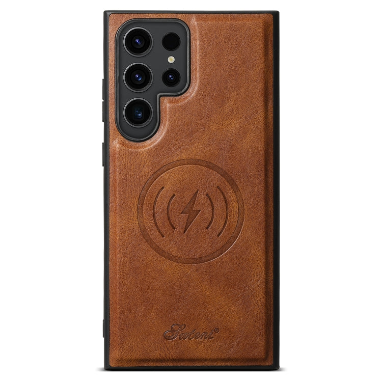 For Samsung Galaxy S22 Ultra 5G Suteni H15  Oil Eax Leather Detachable Wallet Back Phone Case(Brown)