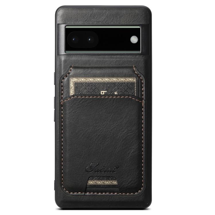 For Google Pixel 6a Suteni H15 Oil Eax Leather Detachable Wallet Back Phone Case(Black)