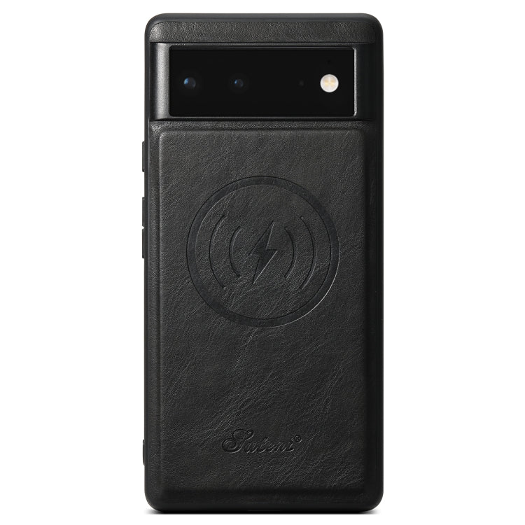 For Google Pixel 6a Suteni H15 Oil Eax Leather Detachable Wallet Back Phone Case(Black)