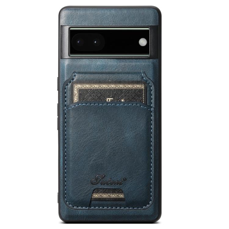For Google Pixel 6a Suteni H15 Oil Eax Leather Detachable Wallet Back Phone Case(Blue)