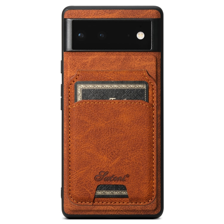 For Google Pixel 6a Suteni H16 Litchi Texture Leather Detachable Wallet Back Phone Case(Khaki)