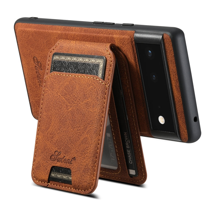 For Google Pixel 6 Suteni H16 Litchi Texture Leather Detachable Wallet Back Phone Case(Brown)