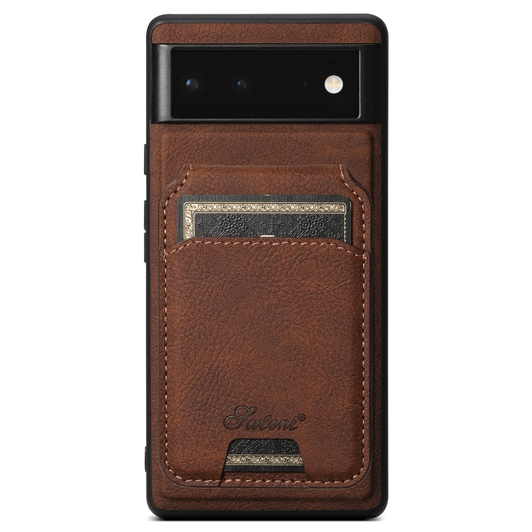 For Google Pixel 6 Suteni H16 Litchi Texture Leather Detachable Wallet Back Phone Case(Brown)