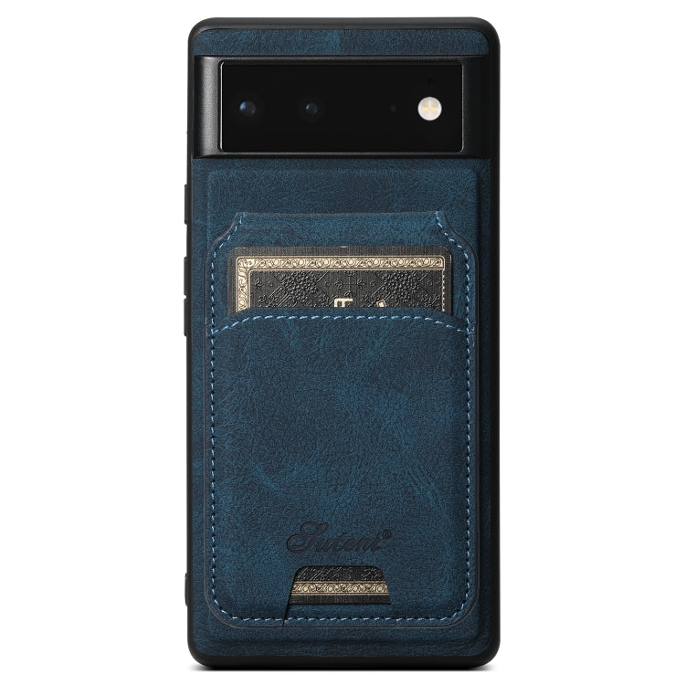 For Google Pixel 6 Suteni H16 Litchi Texture Leather Detachable Wallet Back Phone Case(Blue)
