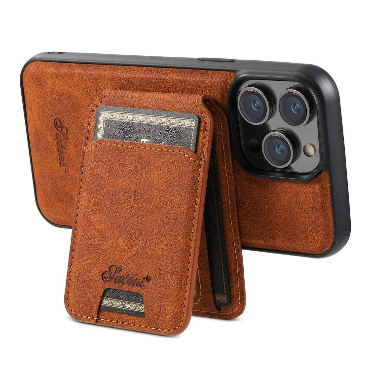 For iPhone 14 Plus Suteni H16 Litchi Texture Leather Detachable Wallet Back Phone Case(Khaki)