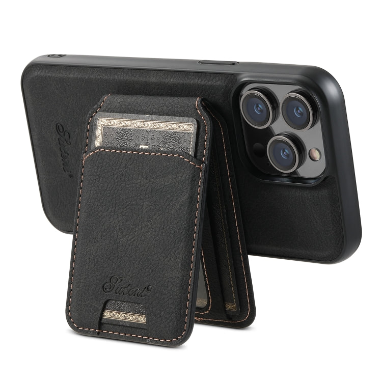 For iPhone 13 Pro Max Suteni H16 Litchi Texture Leather Detachable Wallet Back Phone Case(Black)