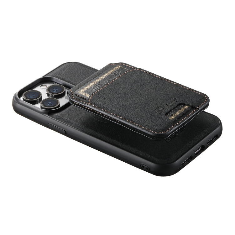 For iPhone 13 Pro Max Suteni H16 Litchi Texture Leather Detachable Wallet Back Phone Case(Black)