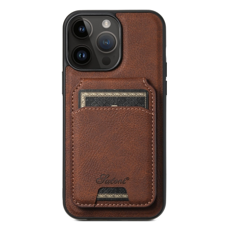 For iPhone 12 Pro Suteni H16 Litchi Texture Leather Detachable Wallet Back Phone Case(Brown)