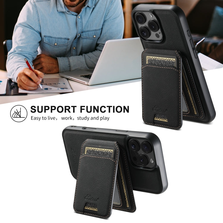 For iPhone 16 Suteni H16 Litchi Texture Leather Detachable Wallet Back Phone Case(Black)