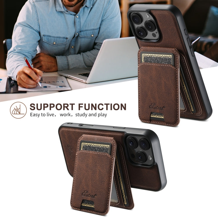 For iPhone 16 Pro Suteni H16 Litchi Texture Leather Detachable Wallet Back Phone Case(Brown)