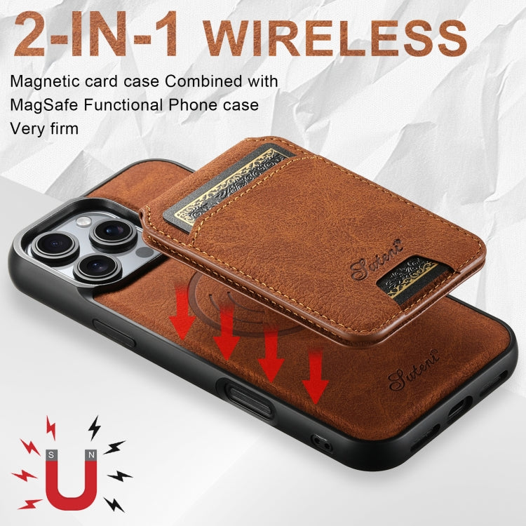 For iPhone 16 Pro Suteni H16 Litchi Texture Leather Detachable Wallet Back Phone Case(Khaki)