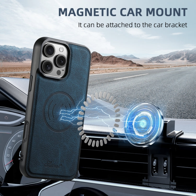 For iPhone 16 Pro Suteni H16 Litchi Texture Leather Detachable Wallet Back Phone Case(Blue)