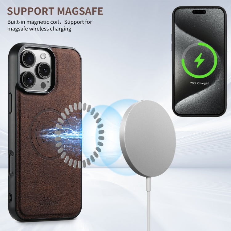 For iPhone 16 Plus Suteni H16 Litchi Texture Leather Detachable Wallet Back Phone Case(Brown)