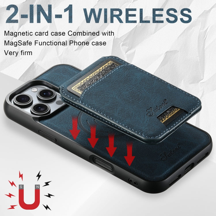 For iPhone 16 Plus Suteni H16 Litchi Texture Leather Detachable Wallet Back Phone Case(Blue)