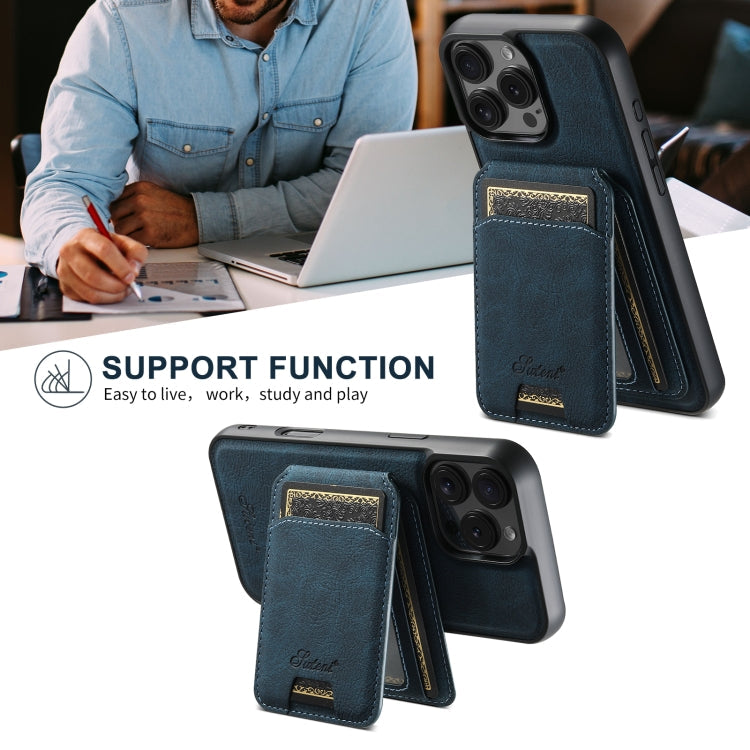 For iPhone 16 Plus Suteni H16 Litchi Texture Leather Detachable Wallet Back Phone Case(Blue)