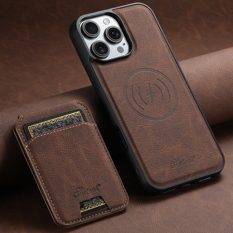 For iPhone 16 Pro Max Suteni H16 Litchi Texture Leather Detachable Wallet Back Phone Case(Brown)