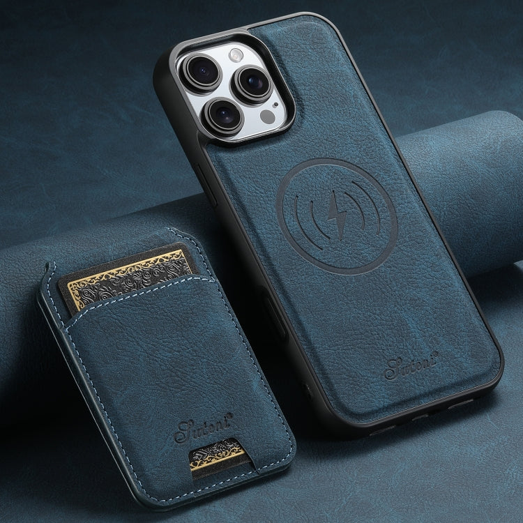 For iPhone 16 Pro Max Suteni H16 Litchi Texture Leather Detachable Wallet Back Phone Case(Blue)