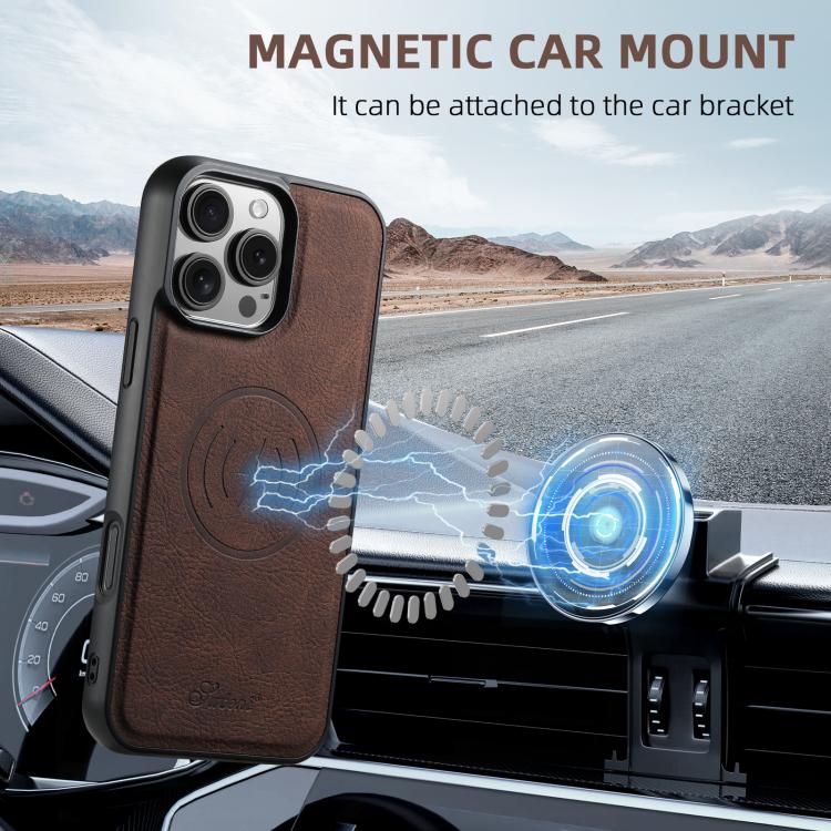 For iPhone 17e / 16e Suteni H16 Litchi Texture Leather Detachable Wallet Back Phone Case(Brown)