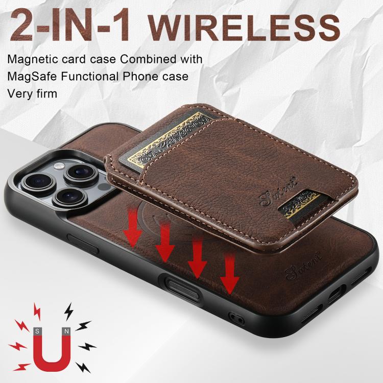 For iPhone 17e / 16e Suteni H16 Litchi Texture Leather Detachable Wallet Back Phone Case(Brown)